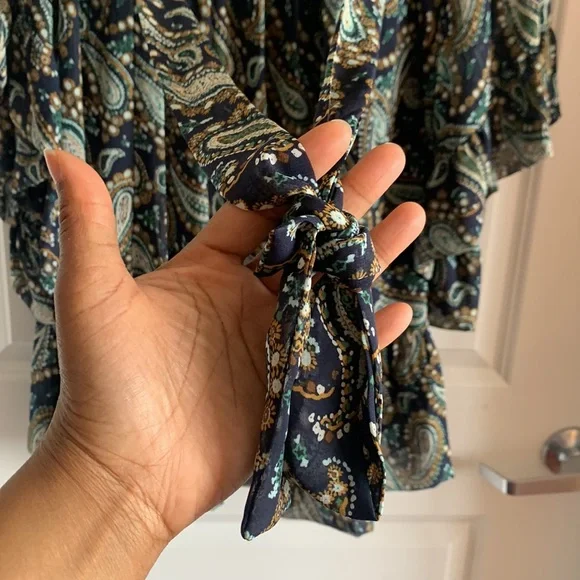 Betsey Johnson Paisley Dress Blue 4 V-neck Ruffle Party Wedding Guest Vacation - Picture 7 of 17